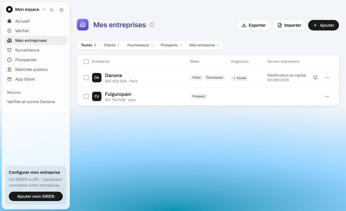 Organiser. Gardez vos entreprises à portée de main.