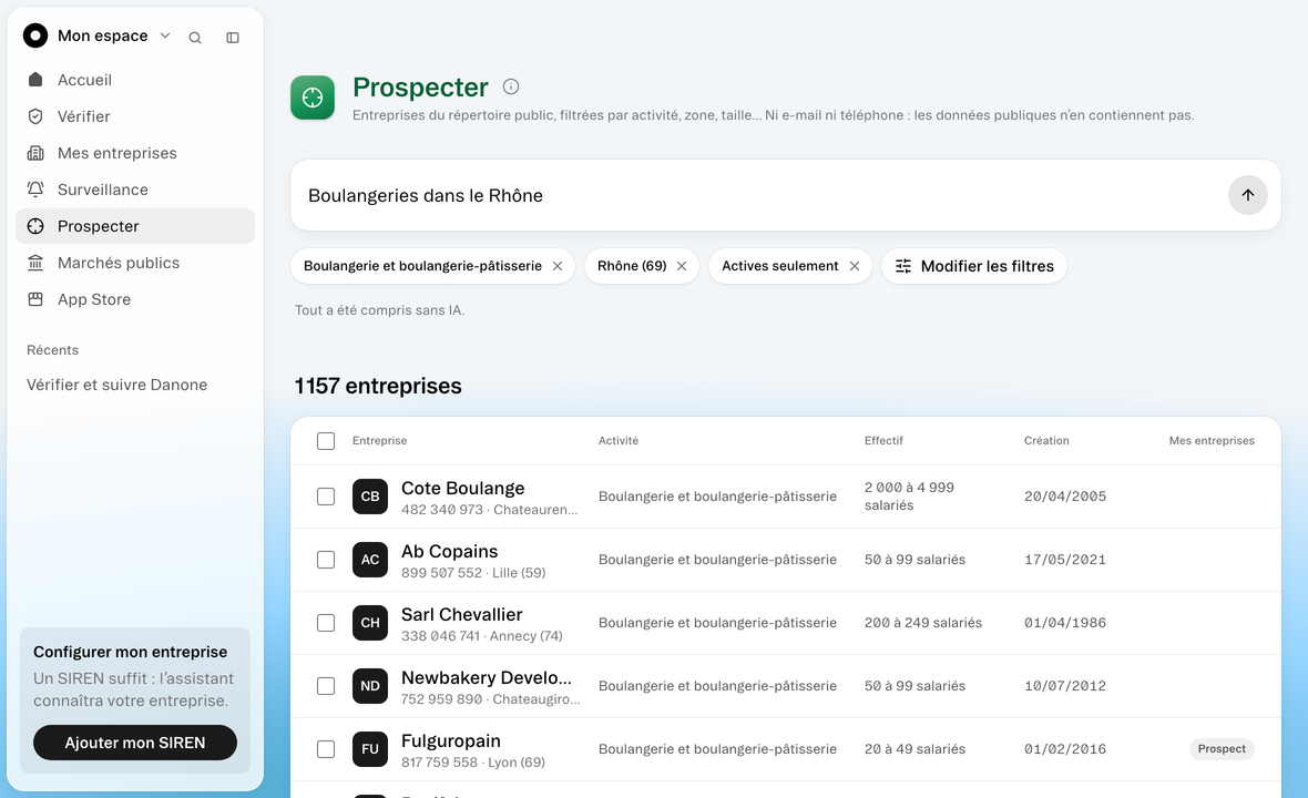 Prospecter dans Registres Pro sur ordinateur